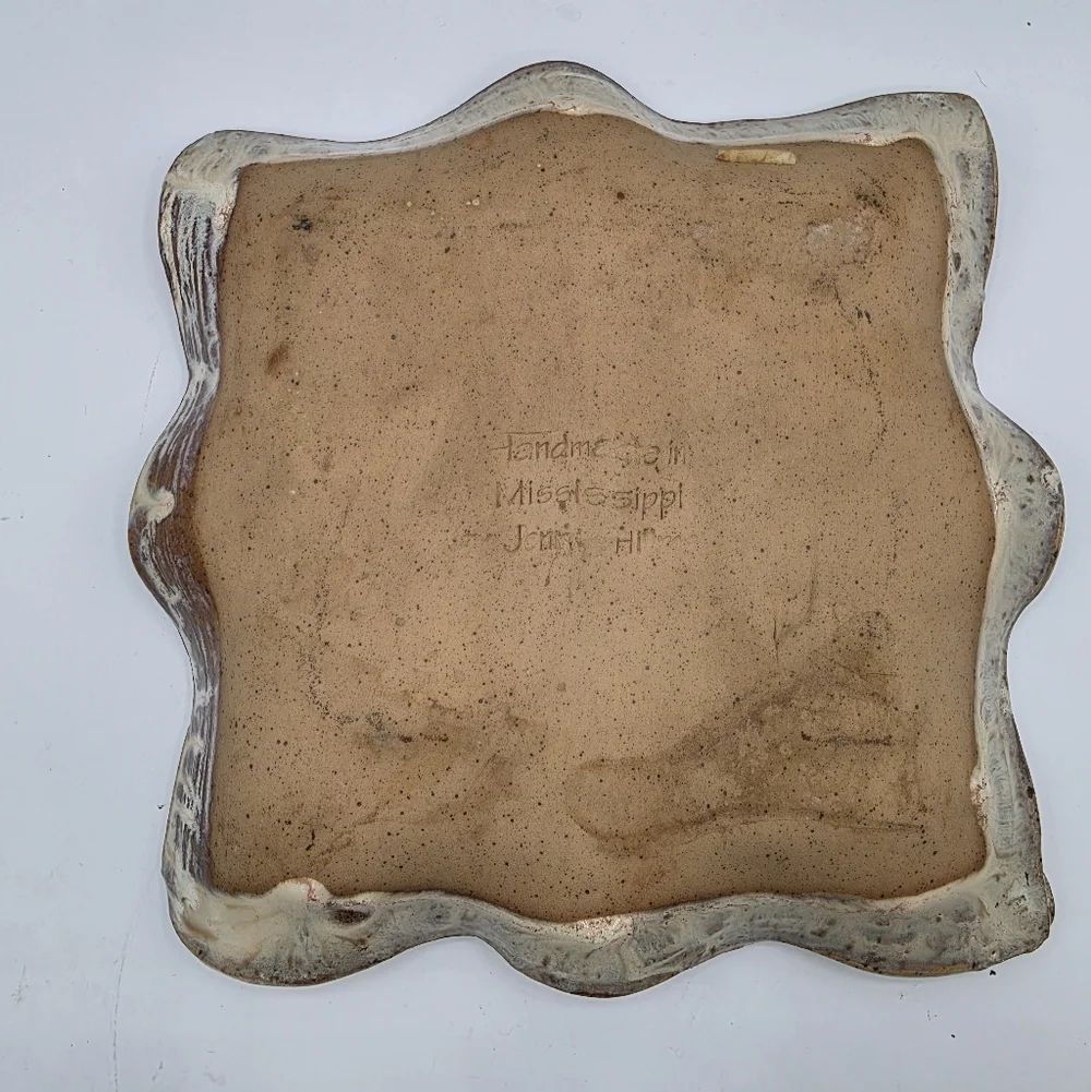Pottery INITIAL PLATE N Hand Made By Jenni Hillman Beige Tan  Platter Serveware